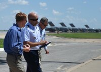 U.S. Sen. James Lankford (R-Okla.) speaks with U.S. Air Force Col. Eric Carney, 97th Air Mobility Wing commander, after their flight in a U.S. Air Force KC-135 Stratotanker, July 6, 2017 at Altus Air Force Base, Oklahoma. Lankford met the men and women of Altus AFB to see firsthand the dynamic mission at the installation. (U.S. Air Force photo by Senior Airman Kirby Turbak/Released)