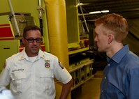 U.S. Sen. James Lankford (R-Okla.) speaks with Phil Fourroux, Altus Air Force Base fire chief, about the fire station’s remodeling project July 6, 2017 at Altus AFB, Oklahoma. During a tour of the base, Lankford met the men and women of Altus AFB to see firsthand the dynamic mission at the installation. (U.S. Air Force photo by Senior Airman Kirby Turbak/Released)