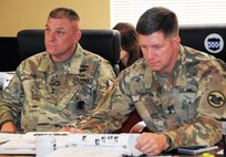 Maj. Gen. Tracy A. Thompson, deputy commanding general (Support) for the Army Reserve (right), and Maj. Gen. Troy D. Kok, commanding general of the Army Reserve’s 99th Regional Support Command, lead the 2017 Army Reserve Ambassador Seminar July 6-9 at the Maj. John P. Pryor Army Reserve Center on Joint Base McGuire-Dix-Lakehurst, New Jersey. Army Reserve ambassadors enhance Soldier and unit readiness by developing awareness and advocacy with community leaders and serving as bridges to communities across the nation.
