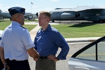 U.S. Air Force Col. Eric Carney, 97th Air Mobility Wing commander, speaks with U.S. Sen. James Lankford (R-Okla.) before he departs, July 6, 2017 at Altus Air Force Base, Oklahoma. During a tour of the base, Lankford met the men and women of Altus AFB to see firsthand the dynamic mission at the installation. (U.S. Air Force photo by Senior Airman Kirby Turbak/Released)