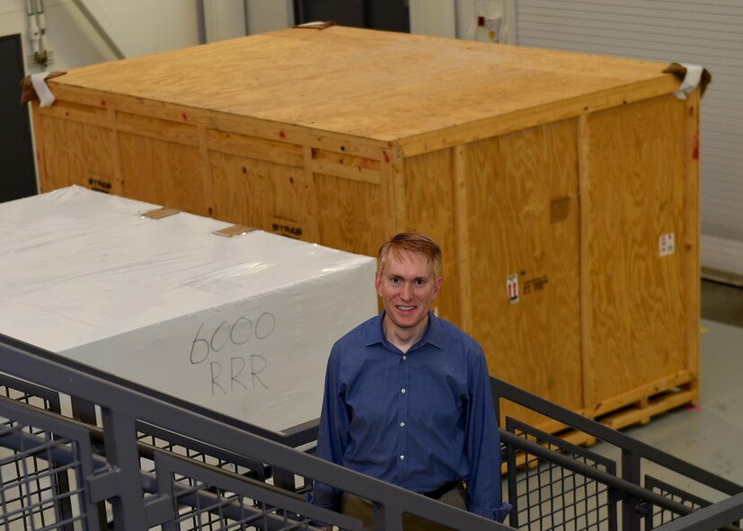U.S. Sen. James Lankford (R-Okla.) stands in front of crates containing parts to a new KC-46 Pegasus flight simulator, July 6, 2017 at Altus Air Force Base, Oklahoma. During a tour of the base, Lankford met the men and women of Altus AFB to see firsthand the dynamic mission at the installation. (U.S. Air Force photo by Senior Airman Kirby Turbak/Released)