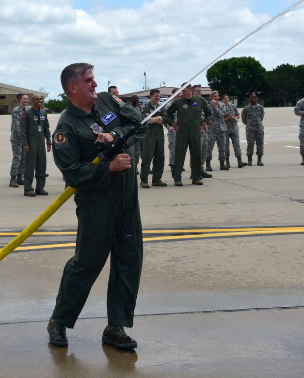 Col. Albert Miller, 22nd Air Refueling Wing commander, flew his fini-flight, June 30, 2017. Fini-flights are the last flight a pilot has before retirement or before a commander is assigned elsewhere. Miller assumed command of the wing Feb. 2015. (U.S. Air Force photo/Staff Sgt. Trevor Rhynes)