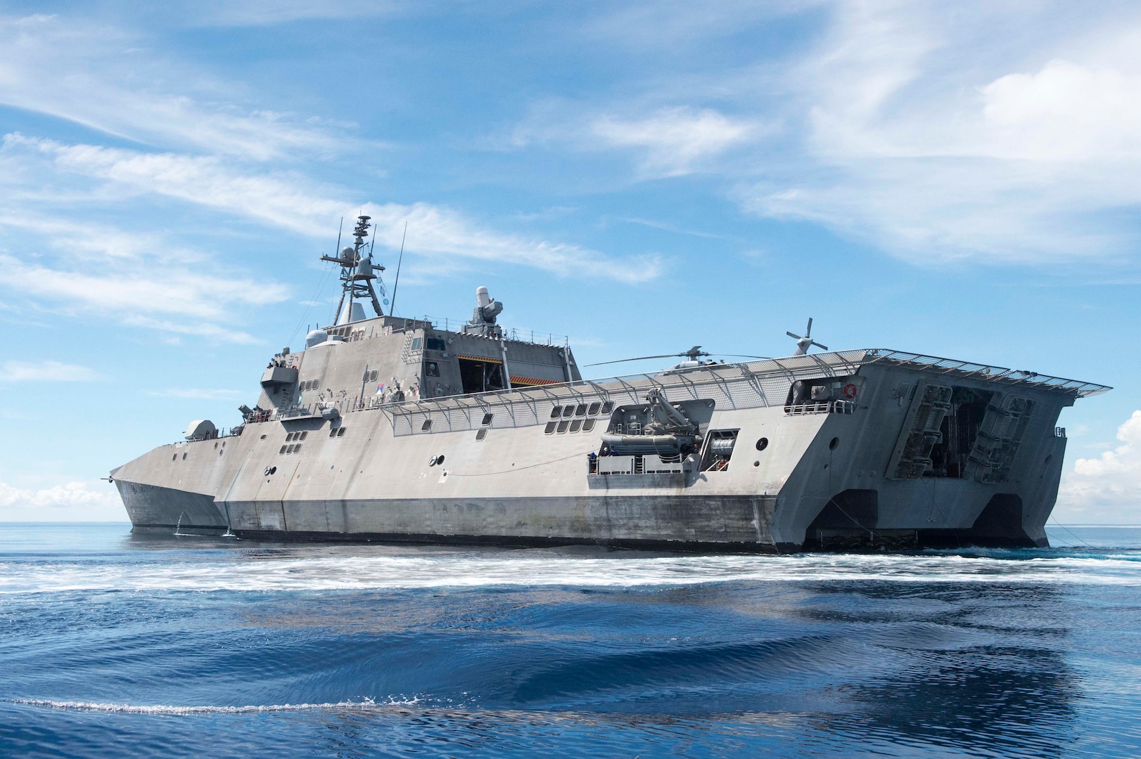 170623-N-PD309-122 BOHOL SEA (June 23, 2017) Littoral combat ship USS Coronado (LCS 4) transits the Bohol Sea during an exercise with the Philippine Navy for Maritime Training Activity (MTA) Sama Sama 2017. MTA Sama Sama is a bilateral maritime exercise between U.S. and Philippine naval forces and is designed to strengthen cooperation and interoperability between the nations' armed forces.  (U.S. Navy photo by Mass Communication Specialist 3rd Class Deven Leigh Ellis/Released)