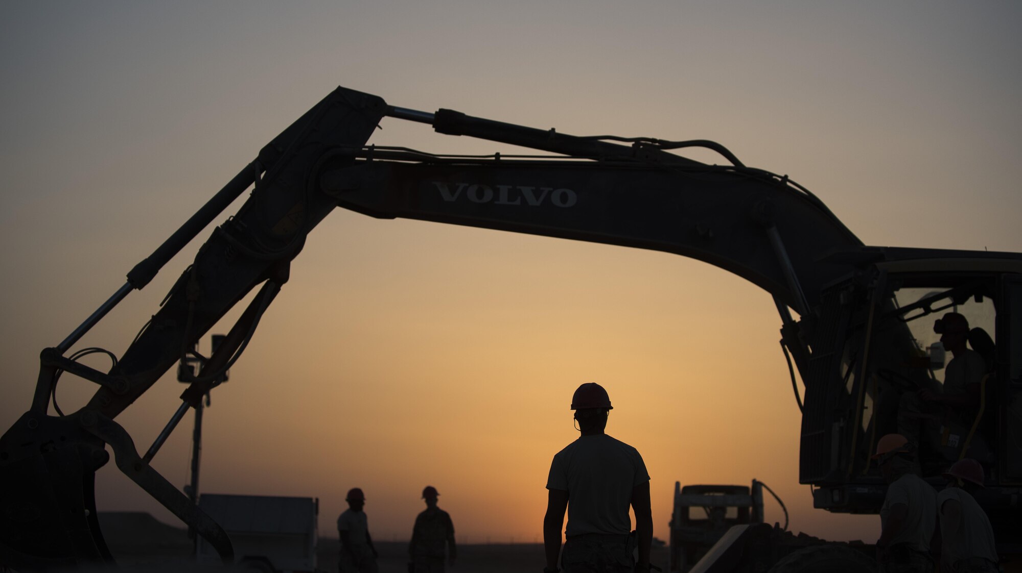 Airmen assigned to the 557th Expeditionary RED HORSE work on a construction site June 2017, in Southwest Asia. RED HORSE provides self-sustaining engineering operations in assessments, planning, programming, design, heavy construction and repair capabilities, offering flexible options to theater commanders to leverage mission sets that would otherwise not be available. (U.S. Air Force photo/Senior Airman Damon Kasberg)