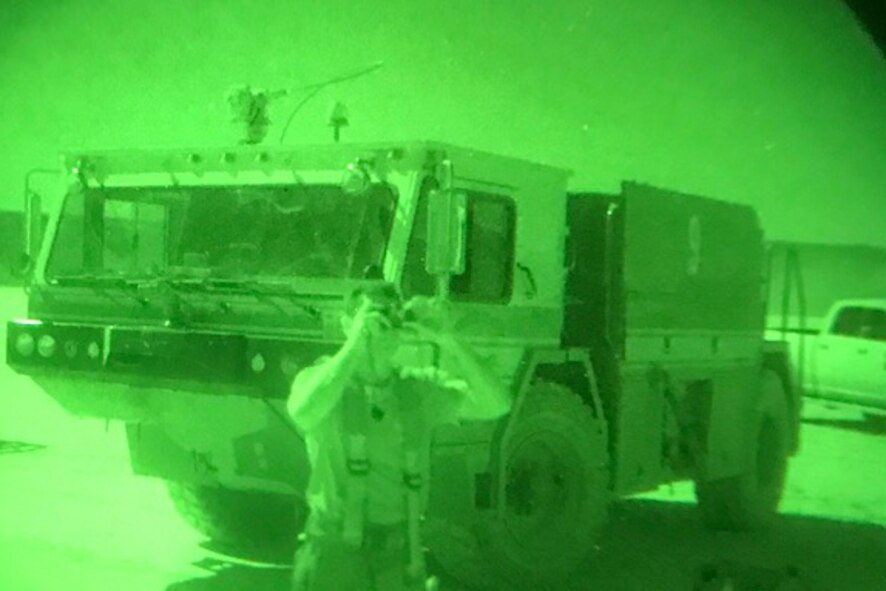Airman 1st Class Christopher Nodine, 22nd Civil Engineer Squadron firefighter, looks out to the dirt runway at Texas Lake, Nevada, June 2, 2017. A team of seven McConnell firefighters supported the Air Force Weapons School’s capstone event, 25 miles into the vast and desolate desert. (U.S. Air Force photo/Master Sgt. Matthew Reichle)