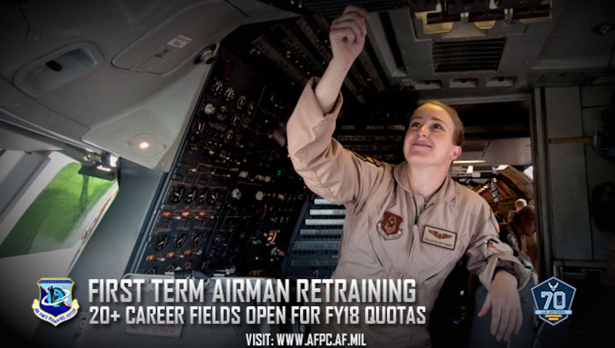The First Term Airman Retraining Program allows first-term Airmen, including staff and technical sergeants who are in their first enlistment, to retrain in conjunction with a reenlistment. Flight engineer is one of the career fields on the list for fiscal year 2018. (U.S. Air Force photo by Shawn J. Jones)