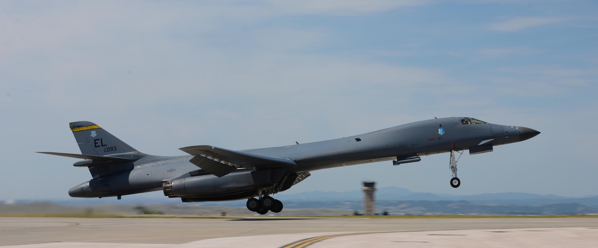 A B-1 Bomber takes off from Ellsworth Air Force Base, S.D., July 6, 2017. The aircraft is one of five B-1s that will take part in Red Fag – a joint exercise taking place at the Nevada Test and Training Range, near Nellis AFB, Nev. (U.S. Air Force photo by Airman Nicolas Z. Erwin)