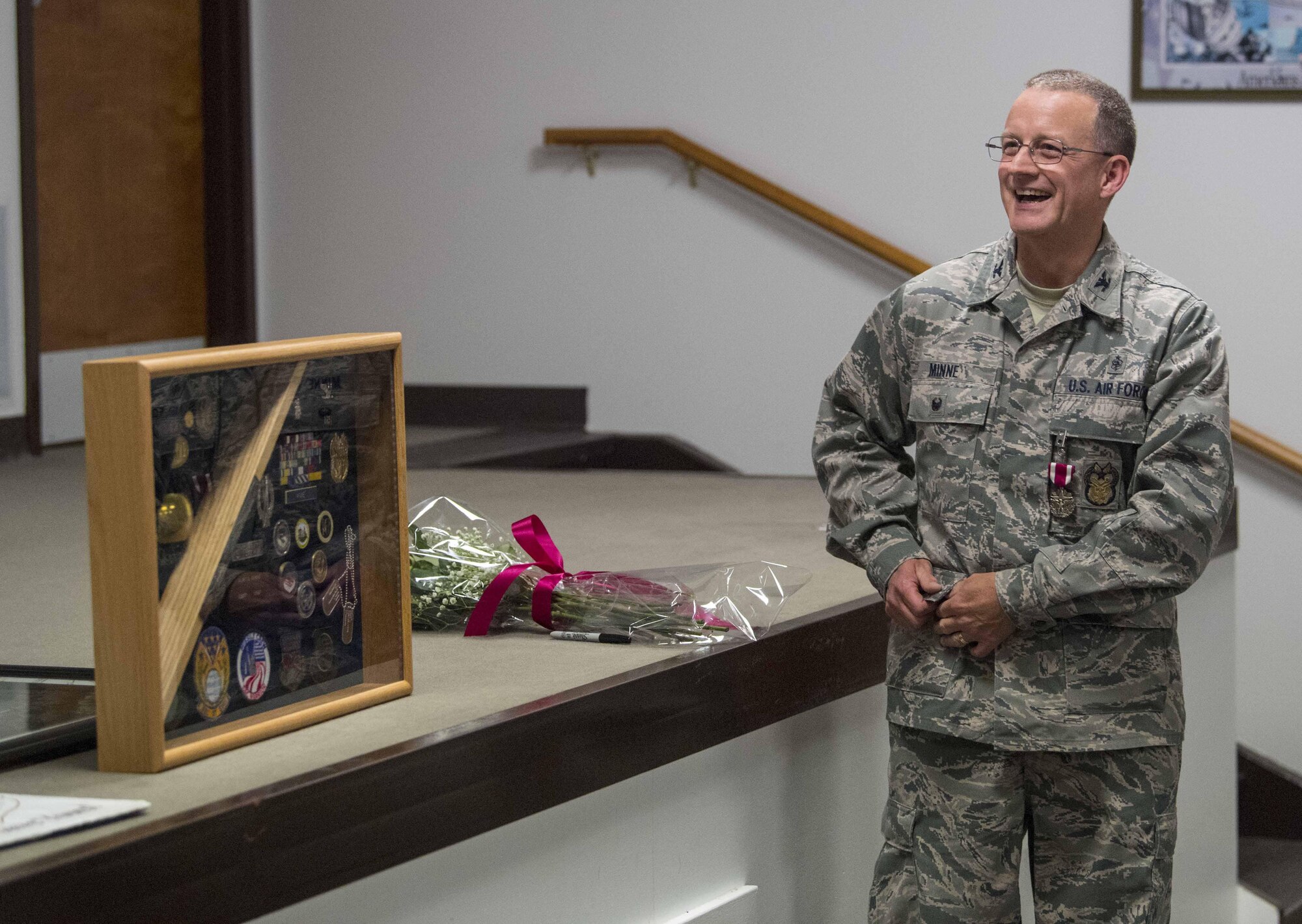 Col. Kurt Minne, 130th Airlift Wing Inspector General, bid farewell to his fellow Airmen and was celebrated for his long-serving career in the Air Force during a retirement ceremony held July 9, 2017 at McLaughlin Air National Guard Base, Charleston, W.Va. (U.S. Air National Guard photo by Tech. Sgt. De-Juan Haley)