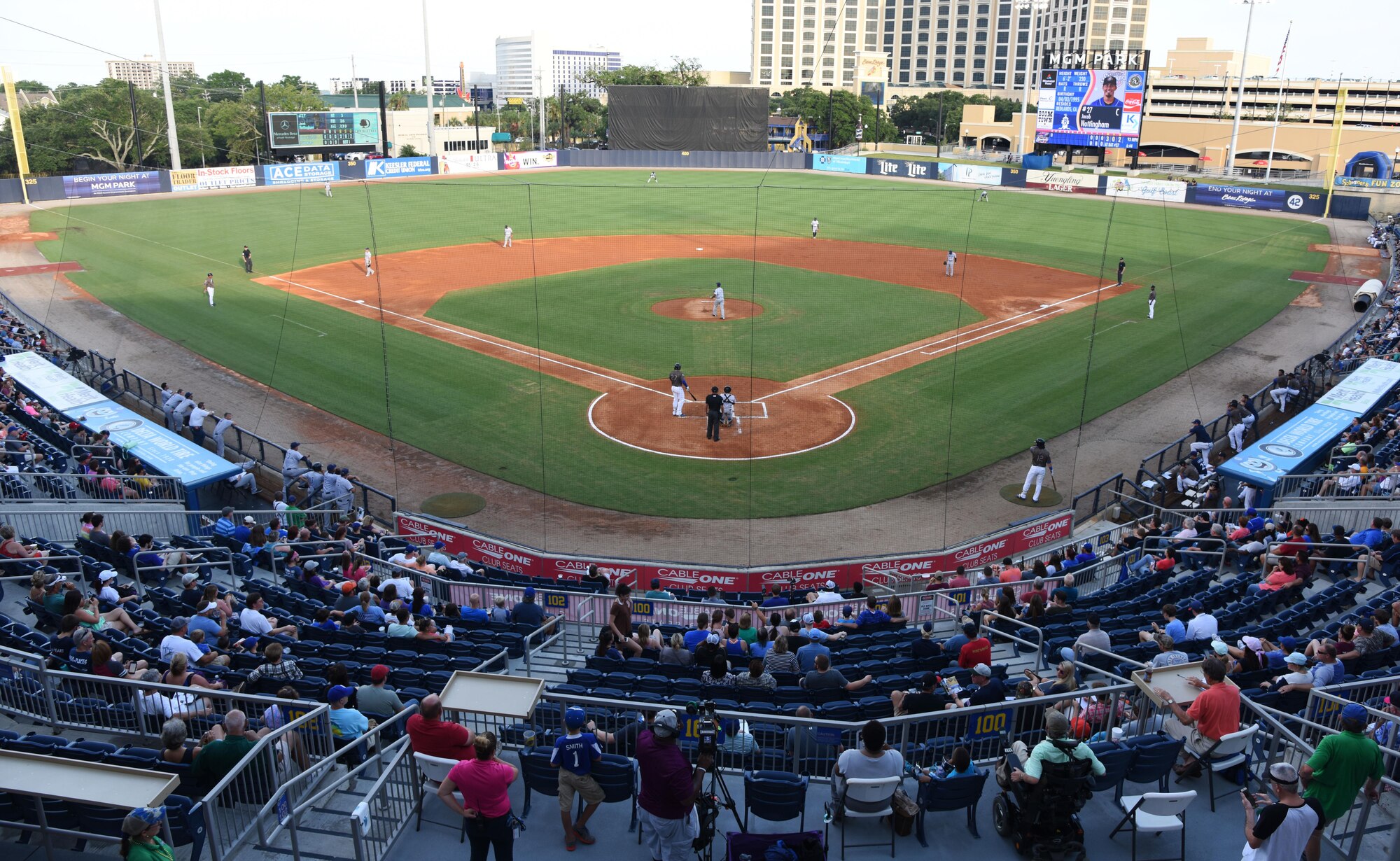 Keesler Air Force Base families attend the Biloxi Shuckers Minor League Baseball team’s military appreciation night July 8, 2017, in Biloxi, Miss. The Shuckers recognized and honored service members and their families for the dedication, commitment and sacrifices they make for the nation. (U.S. Air Force photo by Kemberly Groue)