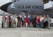 A civic leader group from Headquarters Air Force Reserve Command and the Warner Robins Air Logistics Complex, Robins Air Force Base, Ga., prepare for a flight aboard a KC-135 Stratotanker from Robins to Joint Base Lewis-McChord, Washington. Lt. Gen. Maryanne Miller (far left), chief of Air Force Reserve and commander, Air Force Reserve Command, led the Middle Georgia civic leaders on a tour to observe Army, Air Force and Air Force Reserve personnel at McChord, followed by a stop at Hill Air Force Base, Utah, to observe F-35 operations. Other military leaders on the tour included from left, 78th Air Base Wing Command Chief Master Sgt. Emilio Hernandez, Col. Jed McCray, Warner Robins Air Logistics Complex vice commander, and AFRC Command Chief Master Sgt. Ericka Kelly. (U.S. Air Force photo by Master Sgt. Steven Schester)
