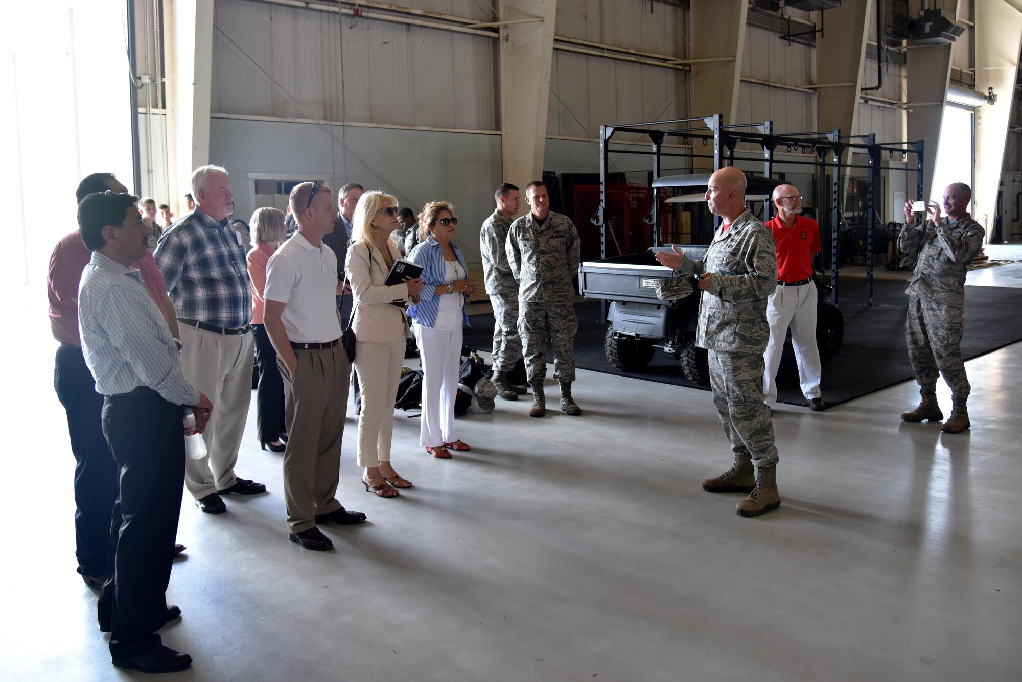 U.S. Air Force Lt. Col. Matthew Welling, 312th Training Squadron Commander, begins a tour for community leaders at the Louis F. Garland Department of Defense Fire Academy on Goodfellow Air Force Base, Texas, July 7, 2017. The fire academy tour was part of a larger tour designed to orient new San Angelo, Texas leaders. (U.S. Air Force photo by Staff Sgt. Joshua Edwards/Released)