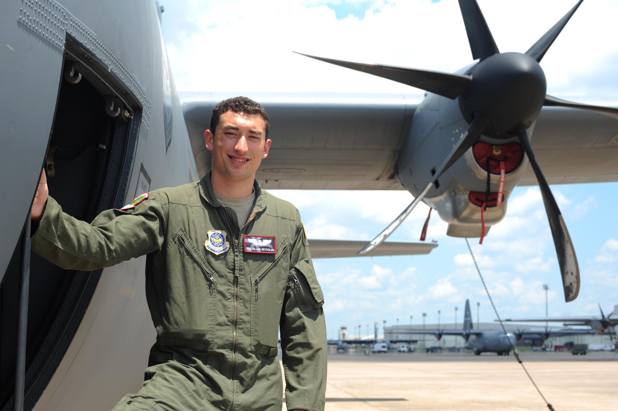 Senior Airman Dillon Reynolds, 41st Airlift Squadron C-130J instructor loadmaster, is nominated for the Combat Airlifter of the Week July 7, 2017, at Little Rock Air Force Base, Ark. Reynolds was selected for his efforts during a humanitarian relief mission in Peru. (U.S. Air Force photo by Airman 1st Class Grace Nichols)