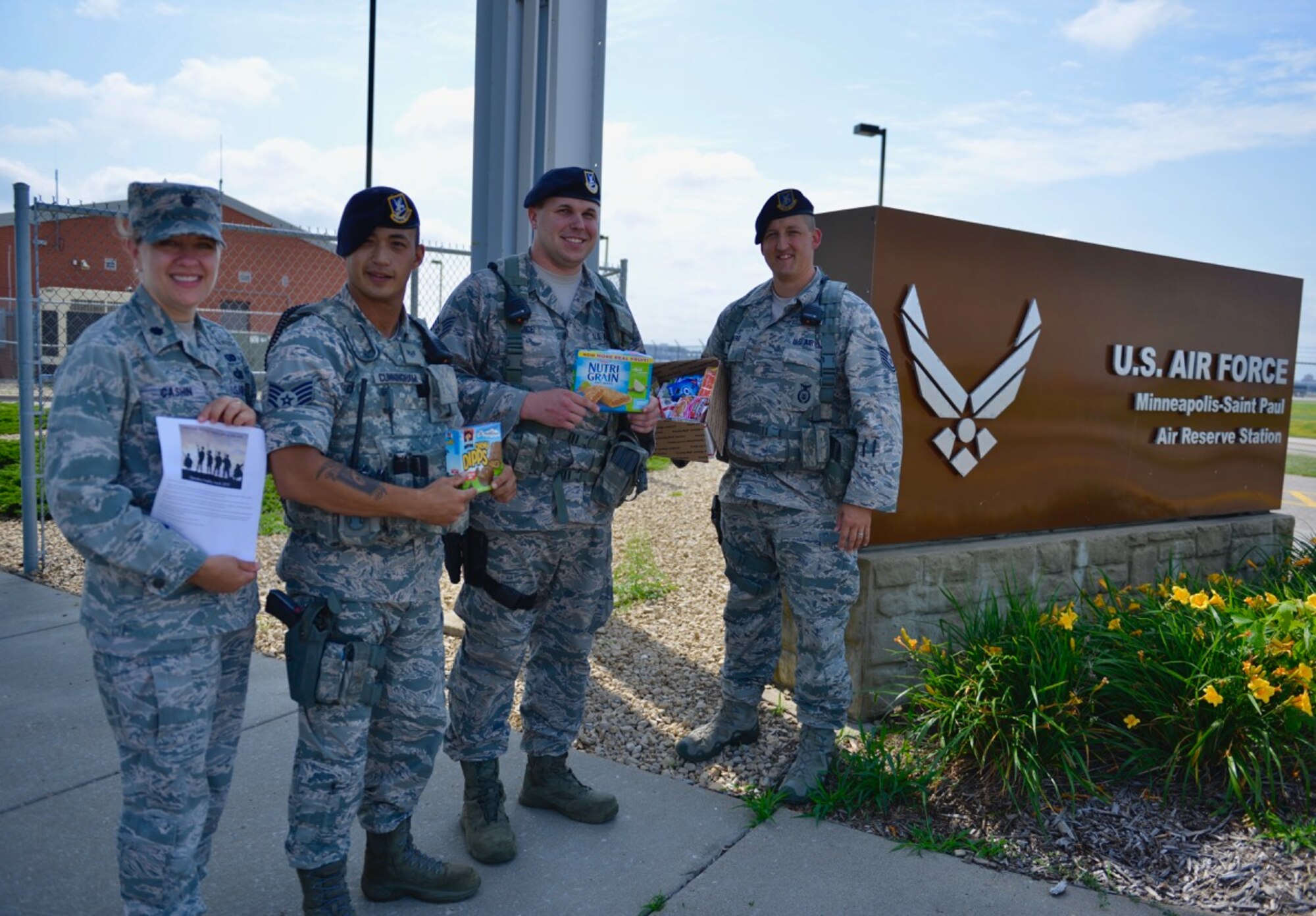 An unexpected treat arrives at the 934th July 10 as snacks from employees at the AT&T call centers arrived to express thanks to our Airmen as part of Military Appreciation Month. (Air Force Photo/Paul Zadach)