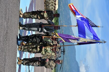 The color guard stands in formation during the Joint Task Force-Bravo Change of Command ceremony July 10, 2017 at Soto Cano Air Base, Honduras where U.S. Army Col. Keith McKinley assumed command of the Task Force. 