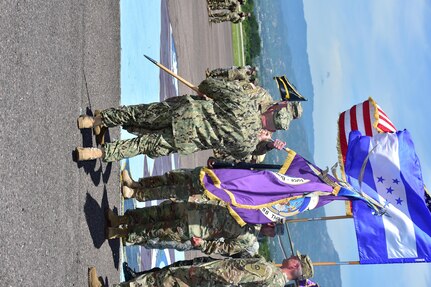 U.S. Army Col. Keith McKinley assumes command of Joint Task Force-Bravo July 10, 2017 during a Change of Command ceremony at Soto Cano Air Base, Honduras. Distinguished guests joined the Soldiers, Airmen and Marines to witness the passing of the colors from Col. Brian Hughes to Col. McKinley as he relinquished command of the Task Force.