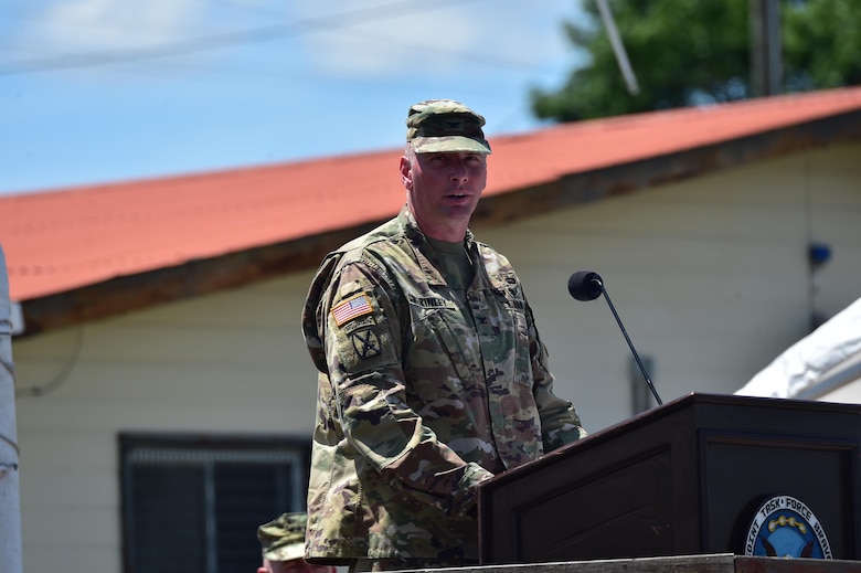 U.S. Army Col. Keith McKinley assumes command of Joint Task Force-Bravo July 10, 2017 during a Change of Command ceremony at Soto Cano Air Base, Honduras. 
