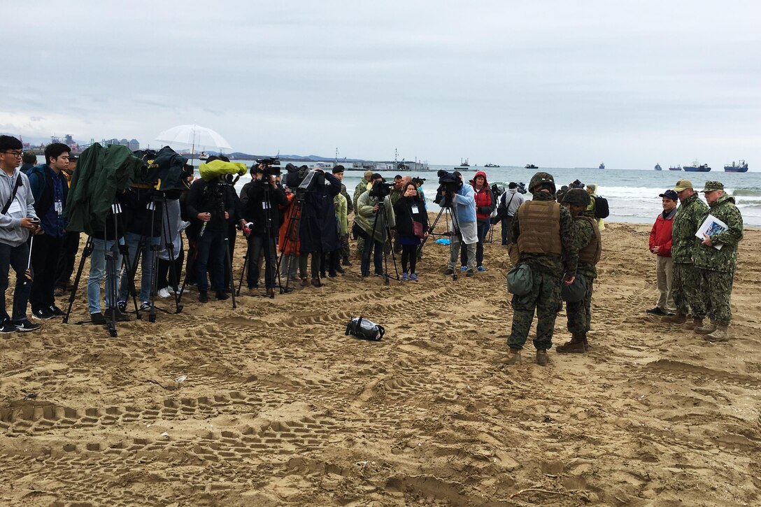 Members of the media record events during Operation Pacific Reach in April 2017. Capt. Bari Wald, an Air Force Reserve Individual Mobilization Augmentee assigned to U.S. Forces Korea, oversaw a team of 10 U.S. and ROK public affairs professionals whose efforts resulted in a multitude of stories being published in print and online.