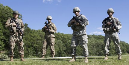 U.S. Army Spc. Tyler Studd, Staff Sgt. Raphael Ramos, Staff Sgt. Michael Kapela and 1st Lt. Christopher Tornabene, Soldiers with the 152nd Engineer Support Company, New York Army National Guard, will represent the New York National Guard at the annual Winston P. Wilson marksmanship competition at the Robinson Manuever Training Center at Fort Chaffee, Arkansas, July 23-27. 