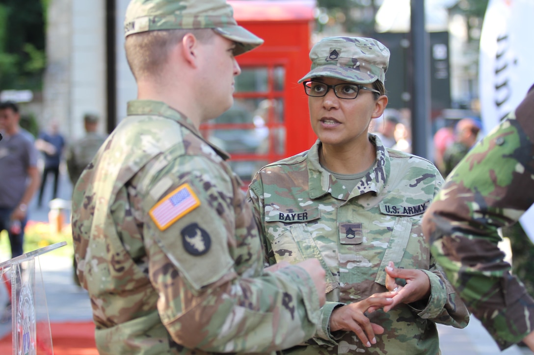 U.S. Army Reserve civil affairs soldiers with the 457th Civil Affairs Battalion, 361st Civil Affairs Brigade, host a wreath laying ceremony with 2nd Calvary Regiment and the Romanian Army to honor fallen soldiers during World War II in Romania in Sinaia, Romania during exercise Saber Guardian, July 11, 2017 (U.S. Army photo by Capt. Jeku Arce, 221st Public Affairs Detachment).