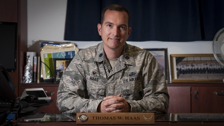 Lt. Col. Thomas Haas, 31st Force Support Squadron commander, poses for a portrait July 12, 2017, at Aviano Air Base, Italy. The 31st FSS is the 31st Fighter Wing's largest and most diverse squadron, comprised of more than 600 military and civilian personnel whose primary mission is to enhance combat capability, readiness, and quality of life for a community of nearly 10,000 military members, Department of Defense civilians, local national employees, and dependents. (U.S. Air Force photo by Senior Airman Cory W. Bush)