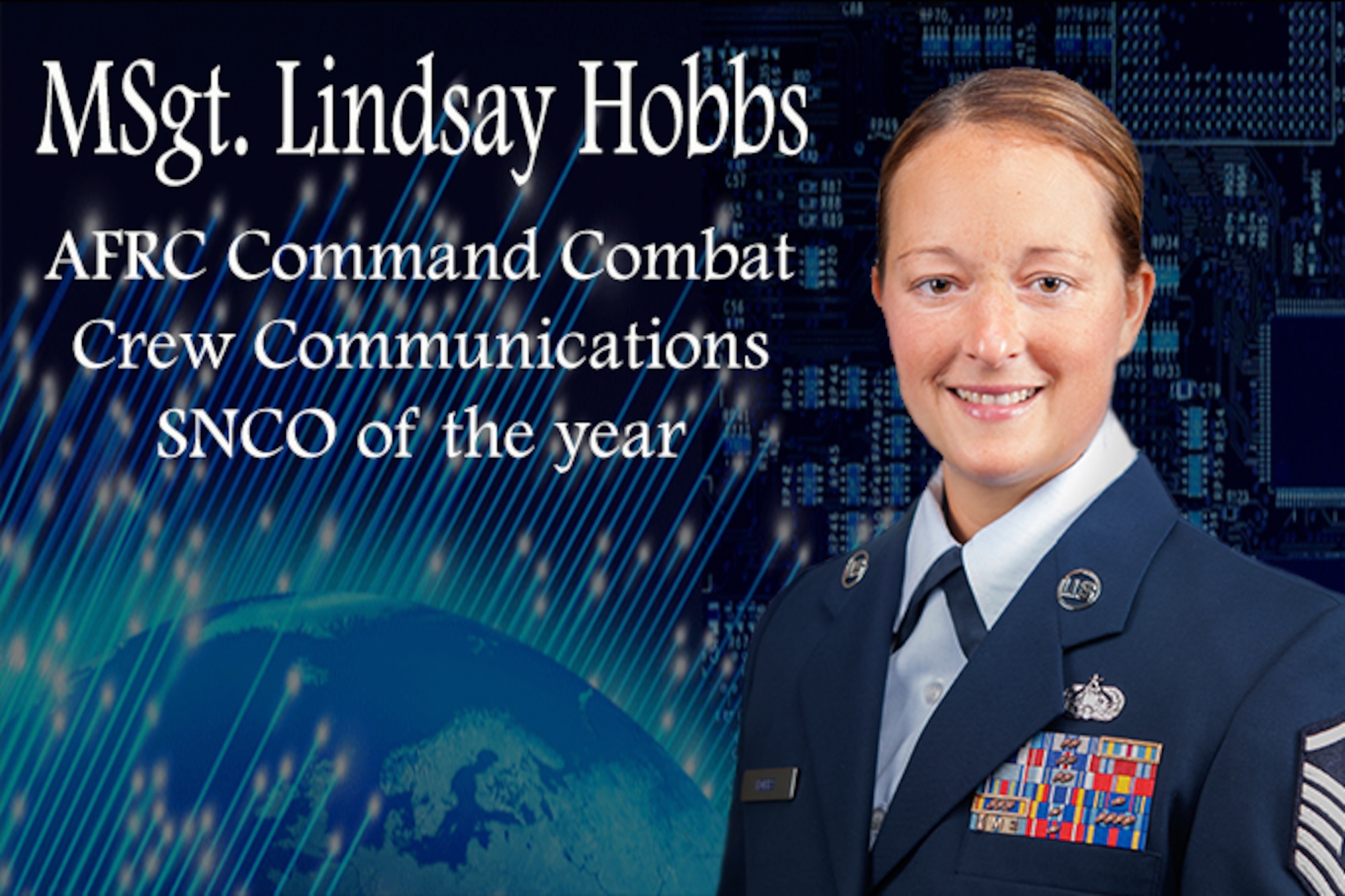 Master Sgt. Lindsay Hobbs, 434th Operations Support Squadron cyber systems surety craftsman, poses for an official photo at Grissom Air Reserve Base, Ind., July 8, 2017. Hobbs was recently selected as Air Force Reserve Command Combat Crew Communications senior noncommissioned officer of the year. (U.S. Air Force Graphic/Tech. Sgt. Benjamin Mota)