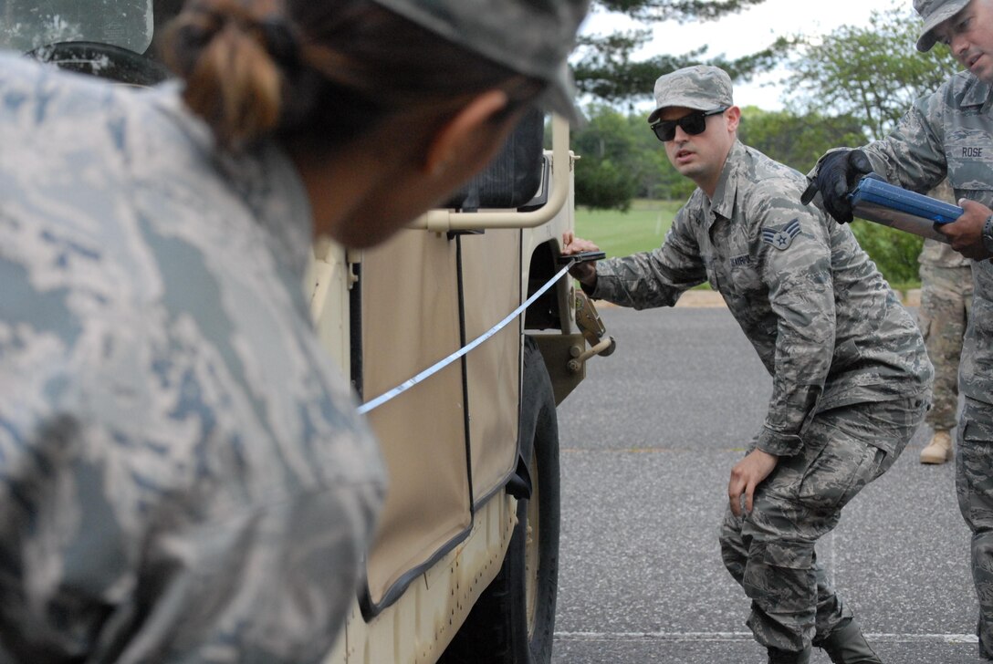 Soldiers from the 851st Trailer Transfer Point Detachment of the Army Reserve’s 77th Sustainment Brigade partner with the Air Force and conduct pre-inspections on their vehicles prior to loading into a C-17, Joint Base McGuire, Dix, Lakehurst, New Jersey.