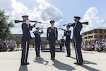 U.S. Air Force Honor Guard perform for airmen with the 343rd Training Squadron at Joint Base San Antonio-Lackland, Texas July 7, 2017. The honor guard embodies the Air Force Core Values through their precise movements, discipline and military professionalism. They are based from Washington, D.C. and led by Brig. Gen. Bradley D. Spacy, Installation and Mission Support Center commander. 