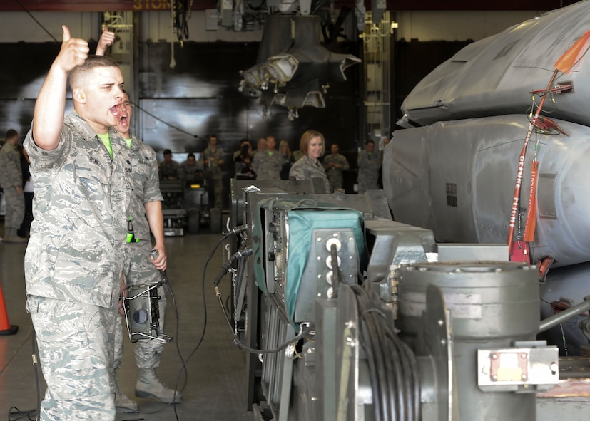 (From Left) Senior Airman Luke Ryan, 705th Munitions Squadron special purpose vehicle operator and Airman 1st Class Jacob Lowe, 705th MUNS maintenance team member, give a thumbs up during a trailer inspection at Minot Air Force Base, N.D., June 30, 2017. Safety inspections prevent potential mishaps during operations. (U.S. Air Force photo by Airman 1st Class Jessica Weissman)