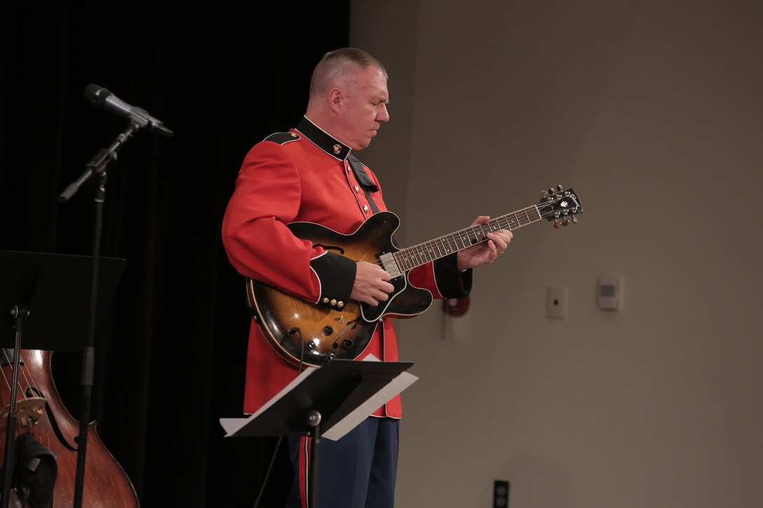 On July 13, 2017, a Marine Jazz Combo performed at the National Museum of American History's Wallace H. Coulter Performance Plaza as part of the Star-Spangled American Music Series. (U.S. Marine Corps photo by Master Sgt. Amanda Simmons/released)