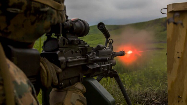 A U.S. Marine with Marine Wing Support Squadron 171, based out of Marine Corps Air Station Iwakuni, shoots an M240B machine gun during phase two of Eagle Wrath 2017 at Combined Arms Training Center Camp Fuji, Japan, July, 5, 2017. Phase two consisted of conducting live-fire training exercises to give MWSS-171 the knowledge and confidence to utilize weapons systems effectively in a deployed environment. 
