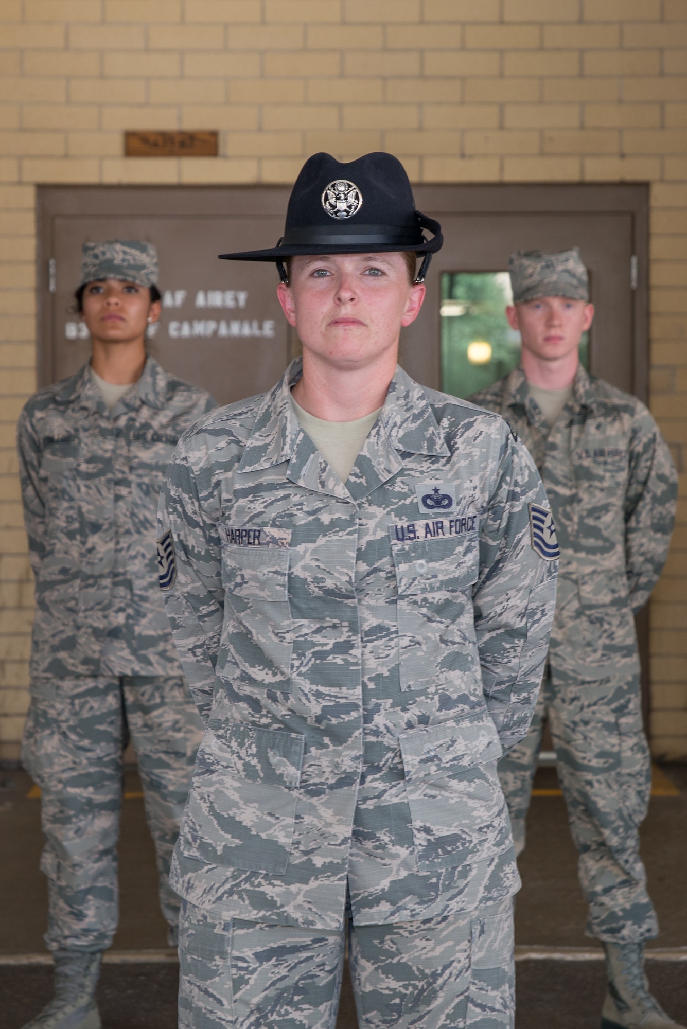 Tech. Sgt. Megan Harper, A 326th Training Squadron military training instructor facilitator, stands with Airmen's week Airmen at the 326th TRS, at Joint Base San Antonio-Lackland June 28, 2017. Harper has been selected as the Military Times’ 2017 Airman of the Year for her exceptional service over the course of a 15-year Air Force career.