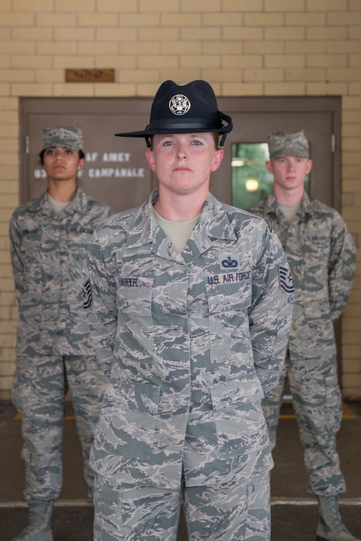Tech. Sgt. Megan Harper, A 326th Training Squadron military training instructor facilitator, stands with Airmen's week Airmen at the 326th TRS, at Joint Base San Antonio-Lackland June 28, 2017. Harper has been selected as the Military Times’ 2017 Airman of the Year for her exceptional service over the course of a 15-year Air Force career.