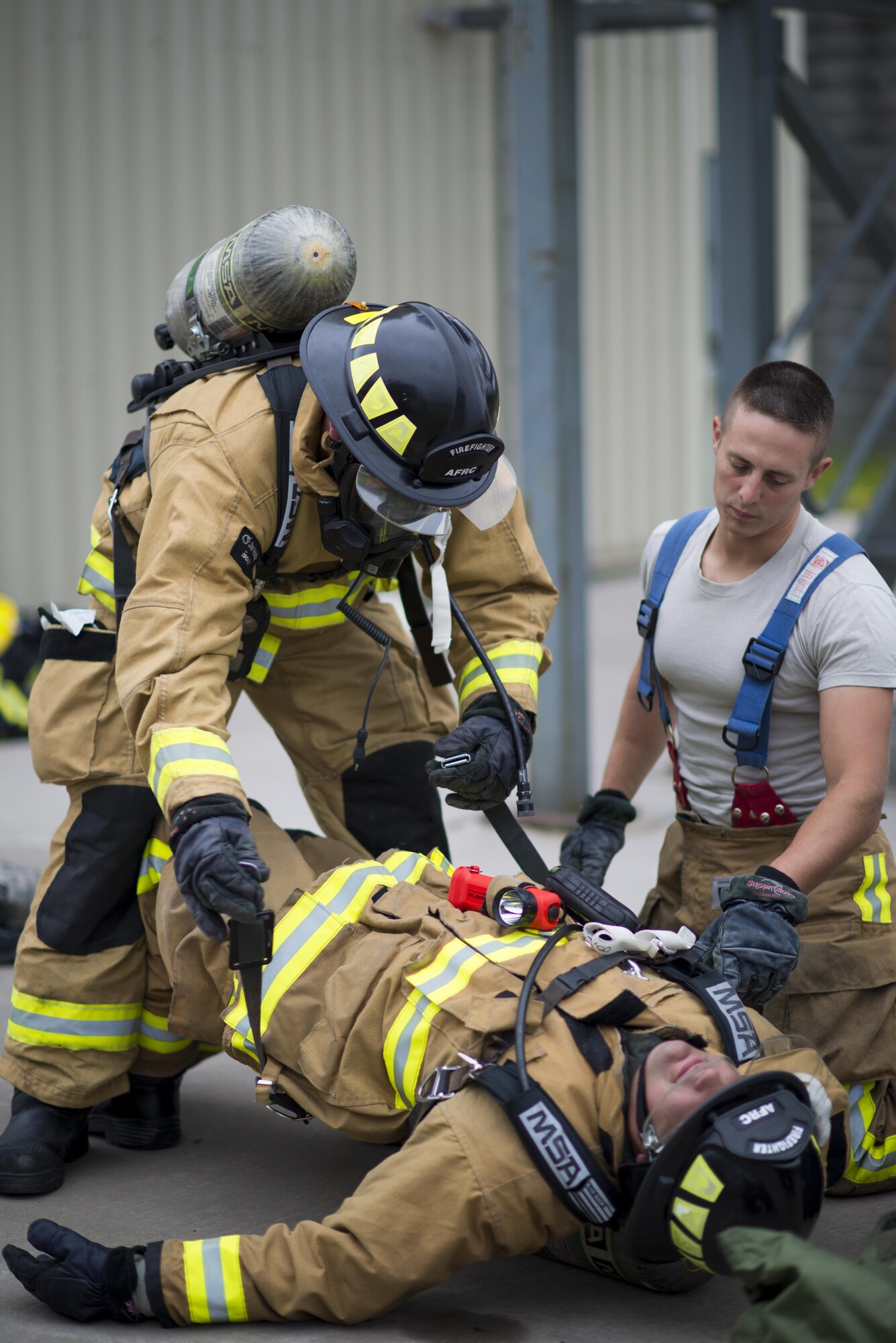 Air Force Firefighters participate in a 5 day training course hosted by Niagara Falls Air Reserve Station, N.Y., July 12, 2017. Participants come from McGuire-Dix-Lakehurst, Fairchild, Dover, MacDill, and Grissom as well as Niagara. The course offers hands-on training for emergency situations in preparation of real-world situations. (U.S. Air Force photo by Tech. Sgt. Stephanie Sawyer)  


