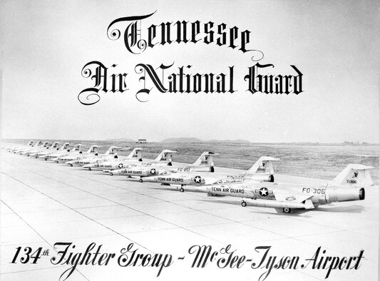 F104 Starfighter aircraft line the tarmac at McGhee Tyson ANG Base, Tenn.