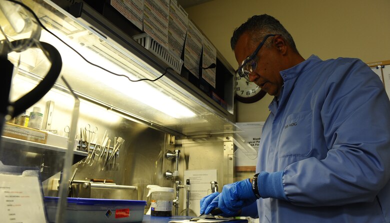 Ian Bernard, a histopathology technician at the 10th Medical Group, U.S. Air Force Academy, Colorado, was selected as a Trusted Care Hero by the Air Force Medical Care Service for his dedication to outstanding customer service. (U.S. Air Force photo/Tech. Sgt. Delos Reyes) 