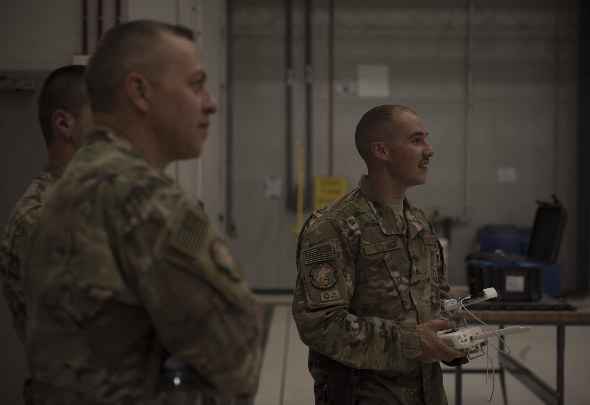 Airman 1st Class Elijah Allen, 455th Expeditionary Security Forces Squadron, pilots an unmanned aircraft system during a live-demonstration at Bagram Airfield, Afghanistan, June 30, 2017. UAS pose new challenges on the battlefield, so to counter this, defenders are learning how to pilot drones and employ the same strategies, in training environments, our enemies may use. (U.S. Air Force photo by Staff Sgt. Benjamin Gonsier) 