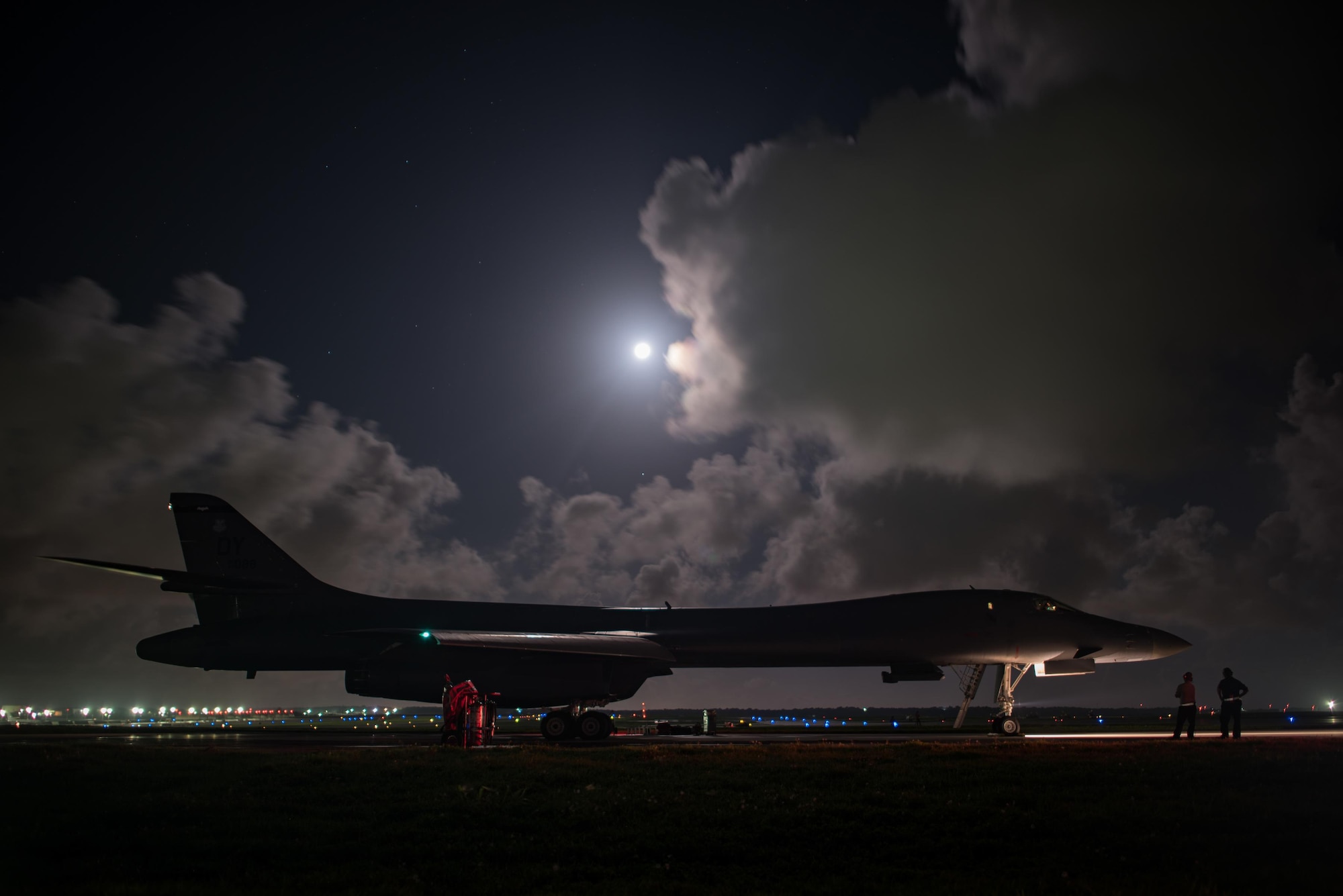 A B-1B Lancer assigned to the 9th Expeditionary Bomb Squadron, deployed from Dyess Air Force Base, Texas, prepares for takeoff from Andersen AFB, Guam, to conduct a sequenced bilateral mission with South Korean F-15 and Koku Jieitai (Japan Air Self-Defense Force) F-2 fighter jets, July 7, 2017. The mission is in response to a series of increasingly escalatory action by North Korea, including a launch of an intercontinental ballistic missile July 3. (U.S. Air Force photo/Airman 1st Class Jacob Skovo)