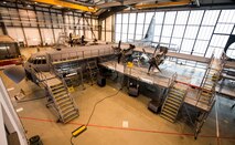 A C-130J Super Hercules undergoes a thorough inspection for wear and tear in the 86th Maintenance Squadron Isochronal Dock on Ramstein Air Base, Germany, July 12, 2017. Ramstein’s Isochronal Dock is designed to thoroughly inspect and repair C-130Js so that aircrews can fly safely and focus on the mission. (U.S. Air Force photo by Senior Airman Elizabeth Baker)