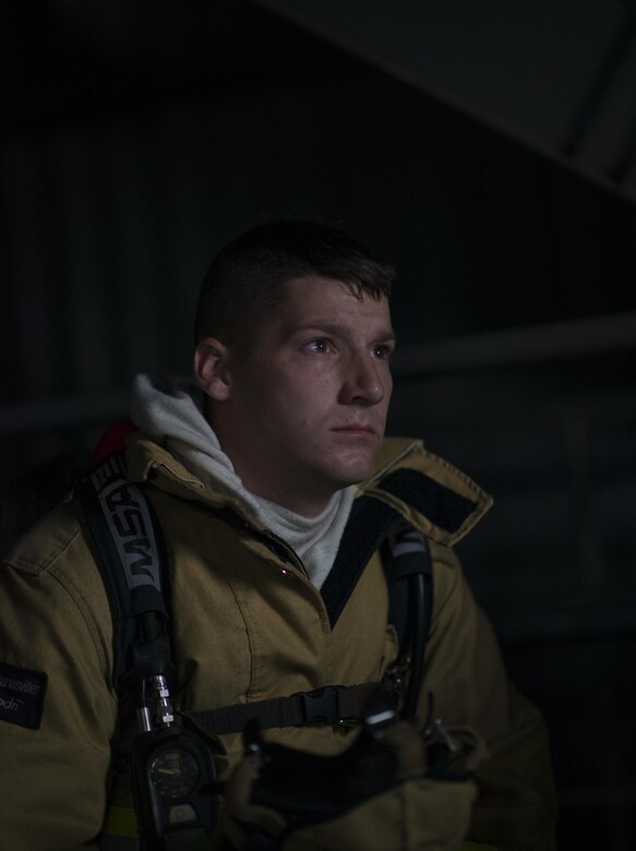 Airman 1st Class Collin Berst, 107th Fire Emergency Services, Niagara Falls Air Reserve Station, N.Y., takes part  in a 5 day training course for Air Force Firefighters. Participants come from Mcguire, Dix-lakehurst, Fairchild, Dover, MacDill, and Grissom as well as Niagara. The course offers hands-on training for emergency situations in preparation of real-world situations. (U.S. Air Force photo by Tech. Sgt. Stephanie Sawyer)  