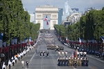 American soldiers, sailors, airmen and Marines lead the annual Bastille Day military parade down the Champs-Elysees in Paris, July 14, 2017.