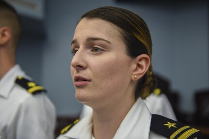 U.S. Navy Lt. Megan Brown, Navy Nuclear Power Training Command enlisted heat transfer instructor and choir director, rehearses at the NNPTC building, July 12. The NNPTC choir performs at graduations, retirements, holiday celebrations and sporting events. 