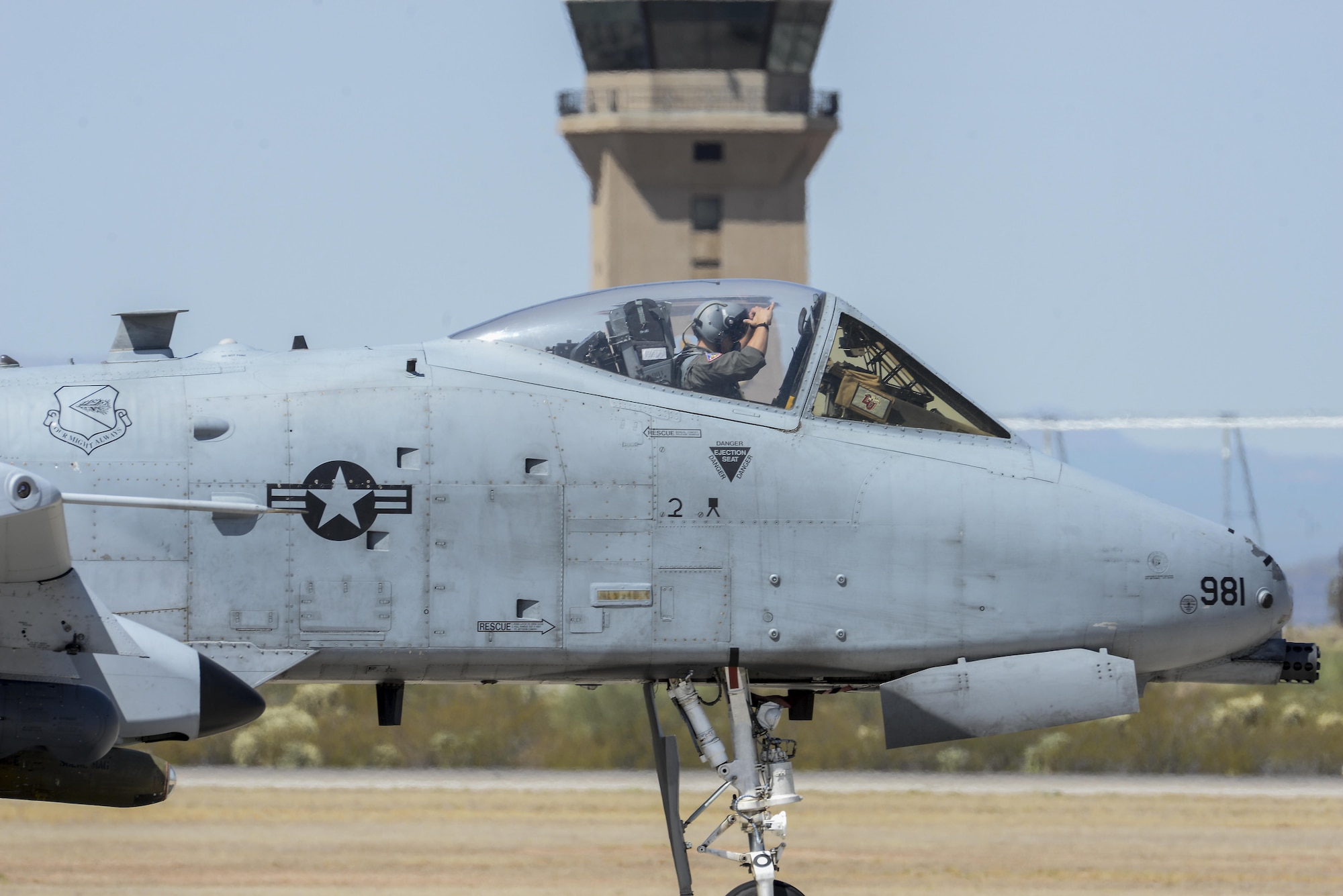 A U.S. Air Force A-10C Thunderbolt II assigned to the 354th Fighter Squadron, prepares to take off at Davis-Monthan Air Force Base, Ariz., July 14, 2017. The A-10 has provided close air support in worldwide operations for the past three decades. (U.S. Air Force photo by Senior Airman Mya M. Crosby)