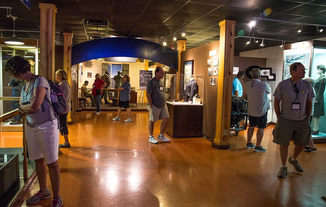 Members from the National Corvette Restorers Society visit the United States Air Force Airman Heritage and Enlisted Character Development Center July 13, 2017 at Joint Base San Antonio-Lackland, Texas. The tour also included visiting the Military Working Dog program at the 341st Training Squadron and walk-through tour of a C-5M Super Galaxy aircraft at the 433rd Airlift Wing. (U.S. Air Force photo by Benjamin Faske)