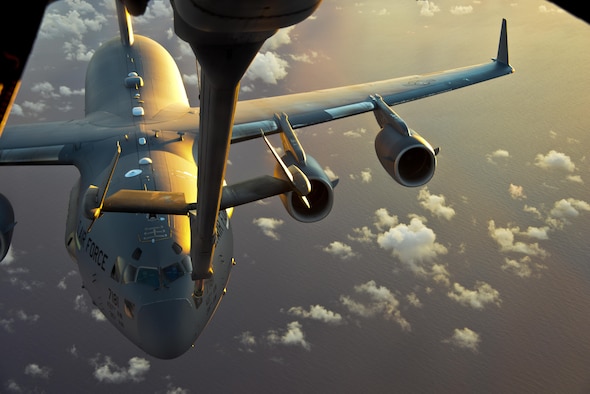 A KC-10 Extender taxis on the runway at Wake Island June 12, 2017. KC-10s from Travis Air Force Base, Calif., and Joint Base McGuire-Dix-Lakehurst, New Jersey, supported Exercise Talisman Saber 2017 by executing Exercise Ultimate Reach, a strategic refueling and airdrop mission in which three KC-10s refueled five C-17 Globemaster IIIs carrying U.S. Army, Australian and Canadian paratroopers prior to an airdrop. TS 17 is a biennial exercise in Australia that focuses on bilateral military training between U.S. Pacific Command forces and the Australian Defence Force to improve U.S.-Australia combat readiness, increase interoperability, maximize combined training opportunities and conduct maritime prepositioning and logistics operations in the Pacific. (U.S. Air Force photo by 2nd Lt. Sarah Johnson)