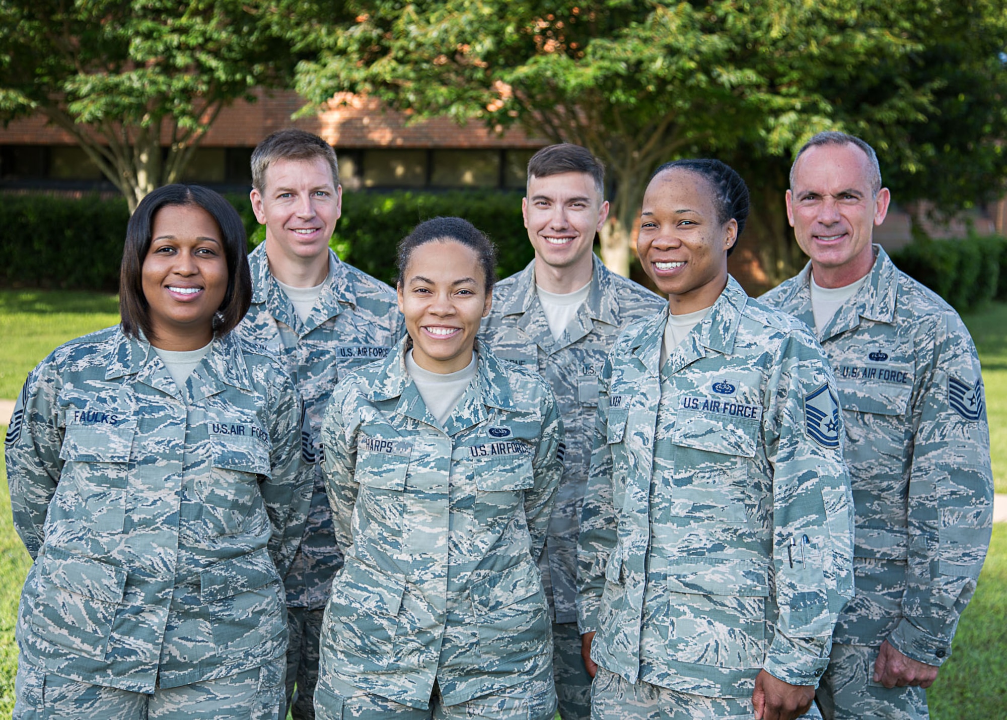 Representing the 860th Network Operations Squadron with utmost excellence, pictured left to right: Senior Master Sgt. Tywana Faulks, Civilian of the Year 2016); Master Sgt. Scott Critchlow, 1st Quarter  Senior Non-commissioned Officer 2017; Senior Airman Monique Harps, Airman of the Year 2016; Tech. Sgt. Justin Osborne, First Quarter NCO 2017; Master Sgt. Karen Walker, NCO of the Year 2016; and Tech. Sgt. Joseph Mattress, Fourth Quarter NCO 2016. (Courtesy photo)
