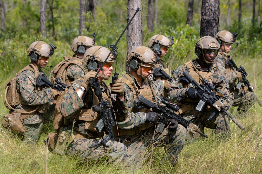 Marines make final preparations to Sea Dragon 2025 weapon systems and gear during a live-fire training at Range G-6 at Camp Lejeune, N.C., July 12, 2017. The Marines are assigned to 1st Battalion, 6th Marine Regiment, 2nd Marine Division. Sea Dragon 2025 showcased new capabilities for Marines to use in future exercises and operations. Marine Corps photo by Lance Cpl. Justin X. Toledo