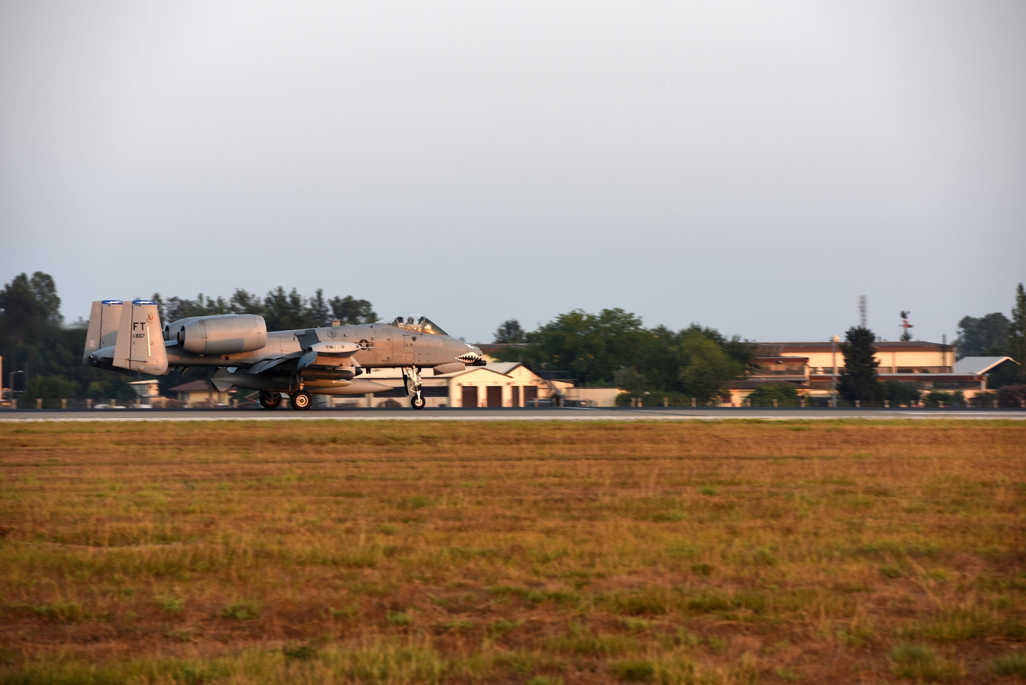 A U.S. Air Force A-10 Thunderbolt II taxis to a parking spot from the flight line July 15, 2017, at Incirlik Air Base, Turkey. The A-10s are deployed here from the 74th Fighter Squadron, Moody Air Force Base, Georgia, in support of Operation Inherent Resolve. (U.S. Air Force photo by Airman 1st Class Kristan Campbell)