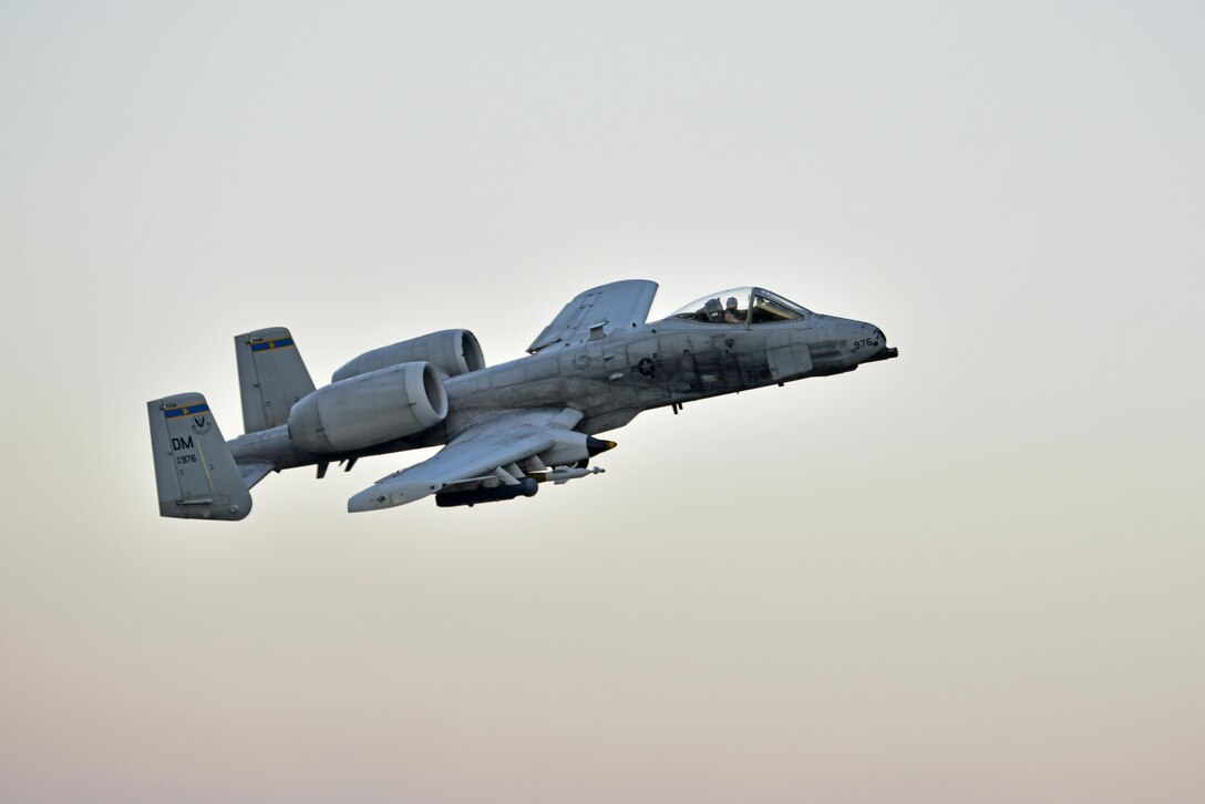 Lt. Col. Ben Rudolphi, 407th Expeditionary Operation Support Squadron commander, takesoff in an A-10 Thunderbolt II July 11, 2017, at Incirlik Air Base, Turkey. Rudolphi has provided a dual role in Operation INHERENT RESOLVE as the commander of the 407th EOSS in Southwest Asia and being directly in the fight against ISIS conducting A-10 flying missions with the 447th Air Expeditionary Group.The A-10 supports ground forces with rapid employment close air and contact support. It utilizes a variety of bomb, missiles and a 30mm GAU-8 seven-barrel Gatling gun. (U.S. Air Force photo by Senior Airman Ramon A. Adelan)
