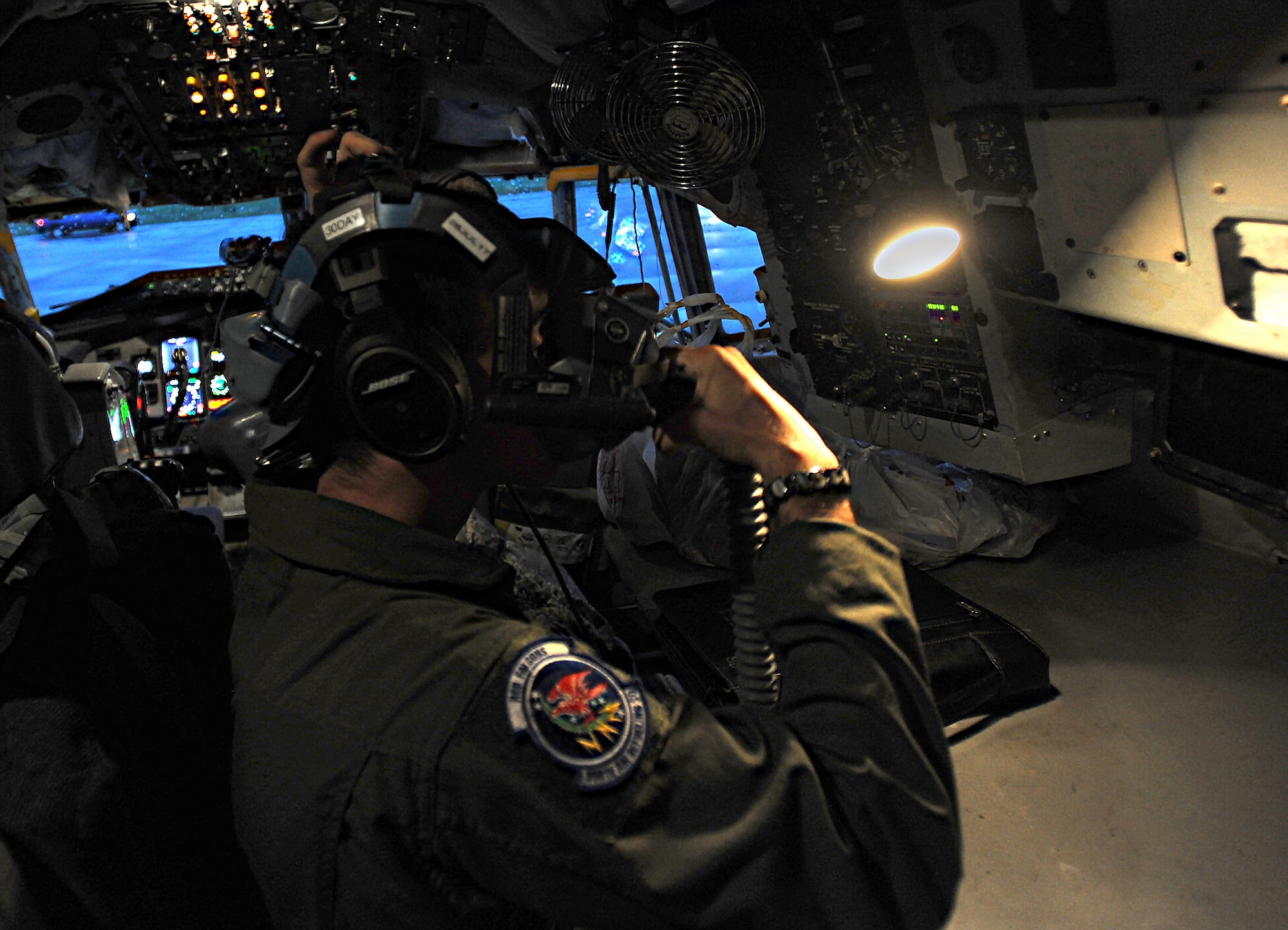 Airman 1st Class Patrick Napolitano, 350th Air Refueling Squadron boom operator, tests his oxygen mask before a refueling flight, July 12, 2017, at Eielson Air Force Base, Alaska. Before any flight, oxygen masks are tested as part of the boom operator’s pre-flight checklist. (U.S. Air Force photo/Staff Sgt. Rachel Waller)
