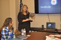 Julie Franklin, Tinker’s 72nd Force Support Squadron school liaison officer, speaks at the Airman & Family Readiness Center recently about the resources available to military and government civilian personnel needing information through her role as the school liaison officer. She is the point of contact for families moving into or off of Tinker Air Force Base who want to make the best possible choice in education for their children. (Air Force photo by John Parker)